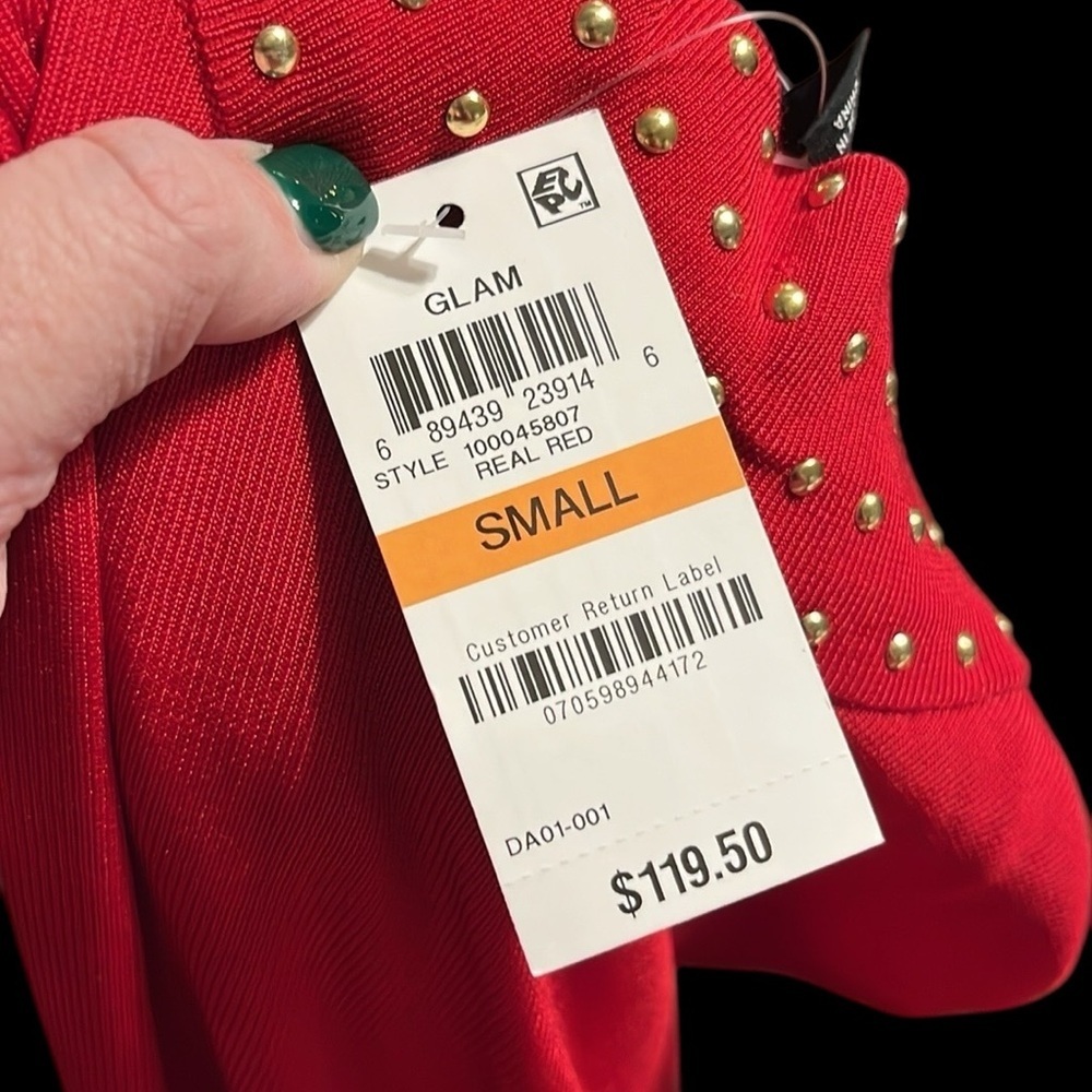 International Concepts INC red studded body con long sleeve mock neck dress - Picture 10 of 11
